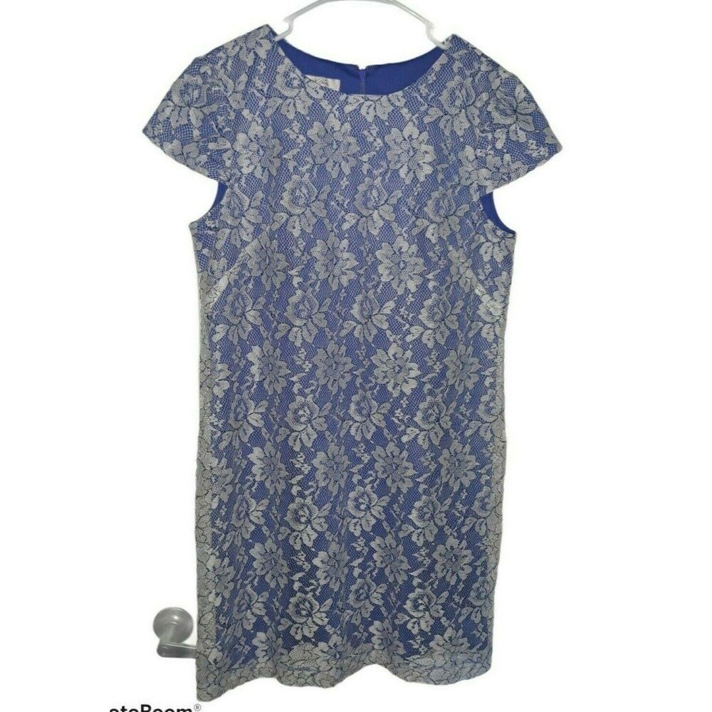 Maggy Boutique Ivy & Blu Blue Dress with Lace Overlay Size 14